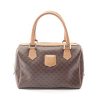 Celine Handbag Macadam Brown Dark Canvas Leather Mini Boston
