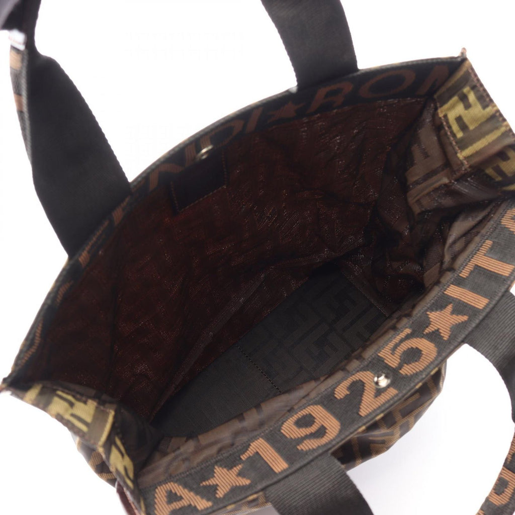 Fendi Tote Zucca Folding Brown Dark Canvas Leather Hand — view 3