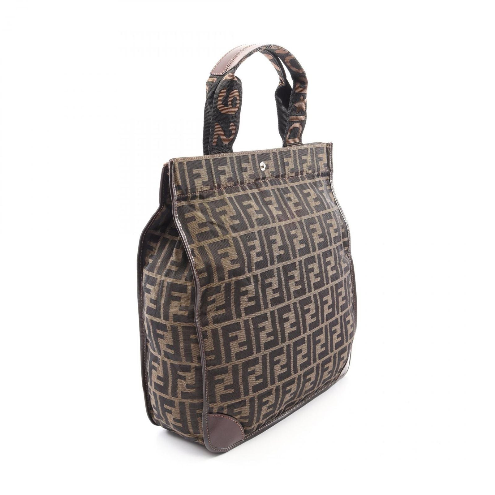 Fendi Tote Zucca Folding Brown Dark Canvas Leather Hand — view 2