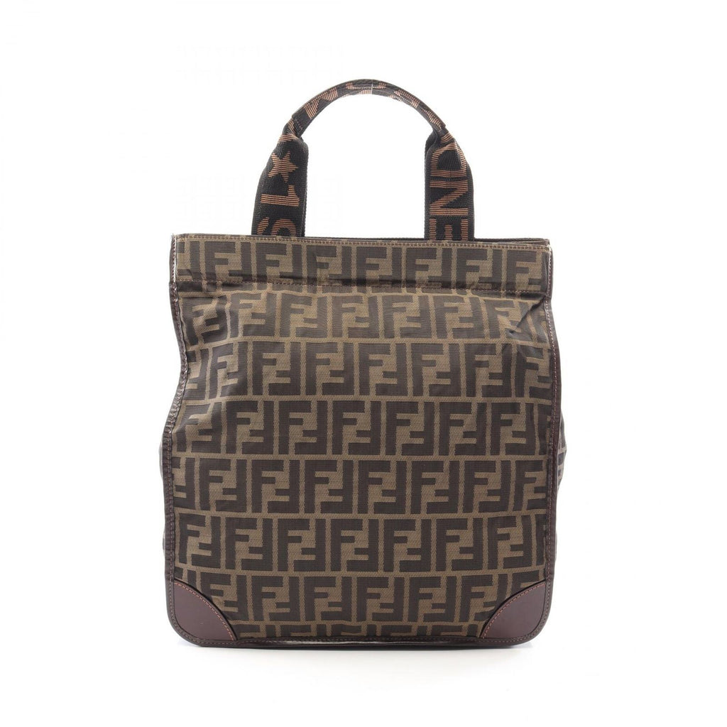 Fendi Tote Zucca Folding Brown Dark Canvas Leather Hand