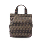 Fendi Tote Zucca Folding Brown Dark Canvas Leather Hand