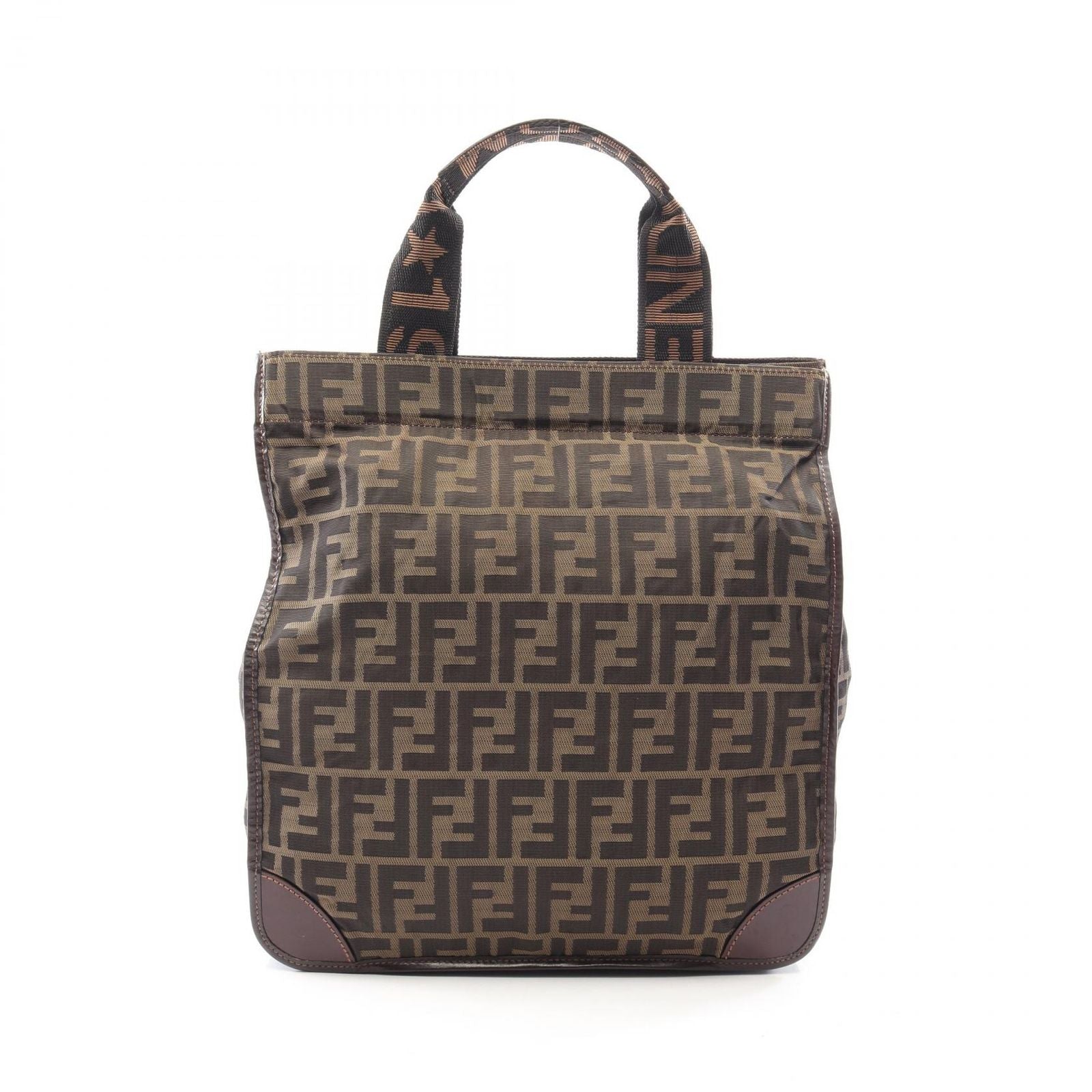 Fendi Tote Zucca Folding Brown Dark Canvas Leather Hand