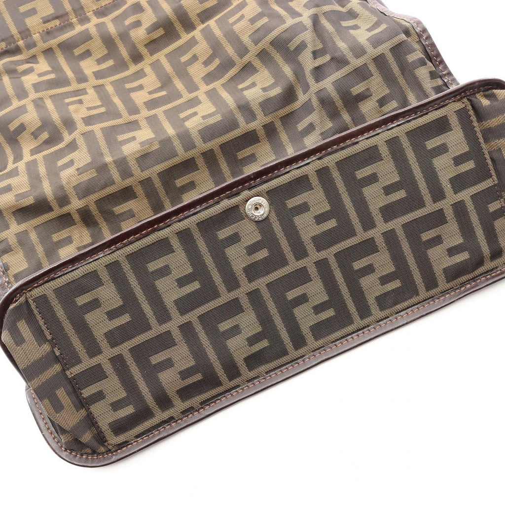 Fendi Tote Zucca Folding Brown Dark Canvas Leather Hand — view 8