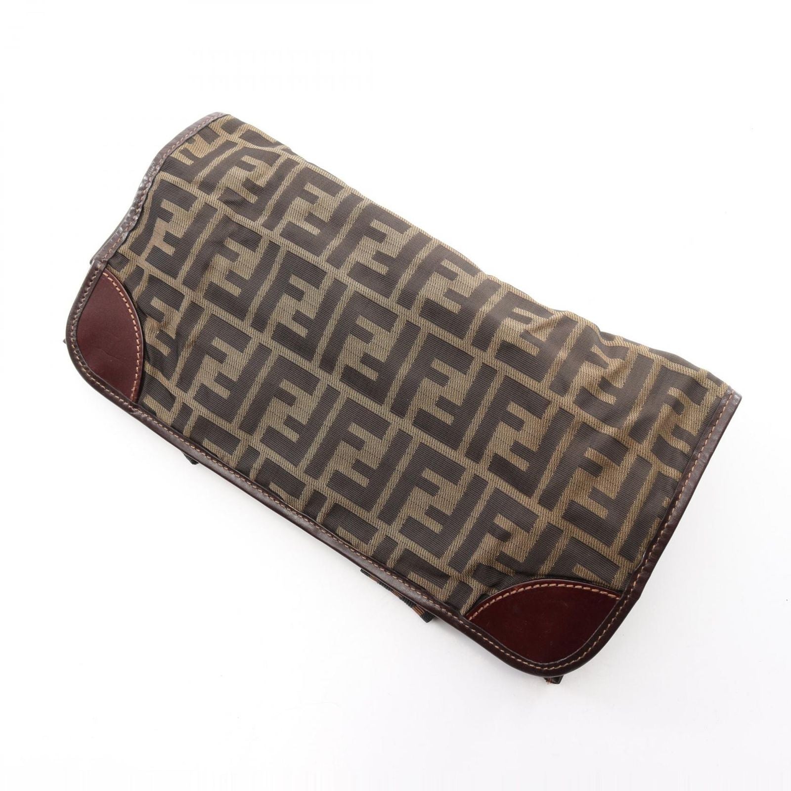 Fendi Tote Zucca Folding Brown Dark Canvas Leather Hand — view 9