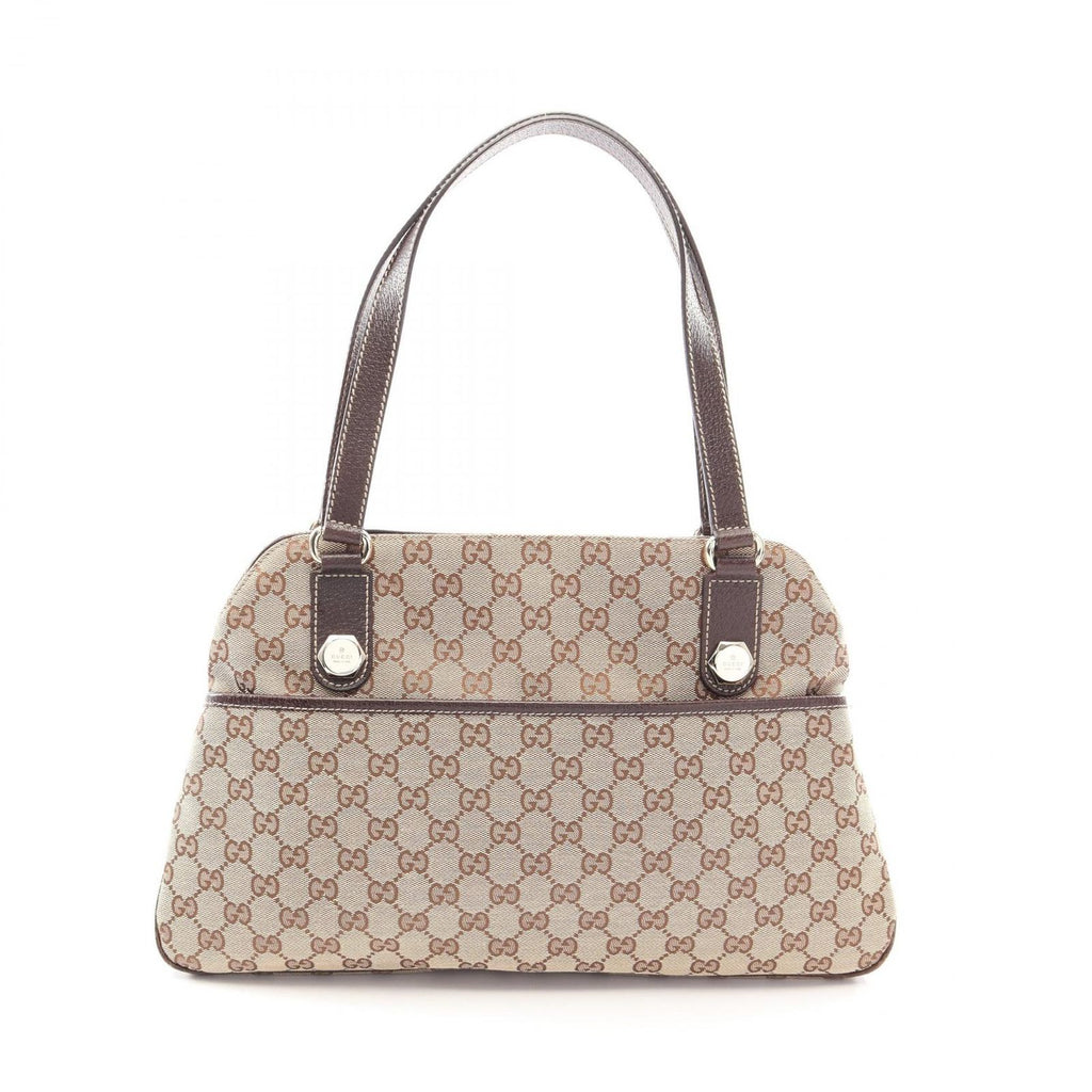 Gucci Shoulder Bag GG Canvas Beige Dark Brown