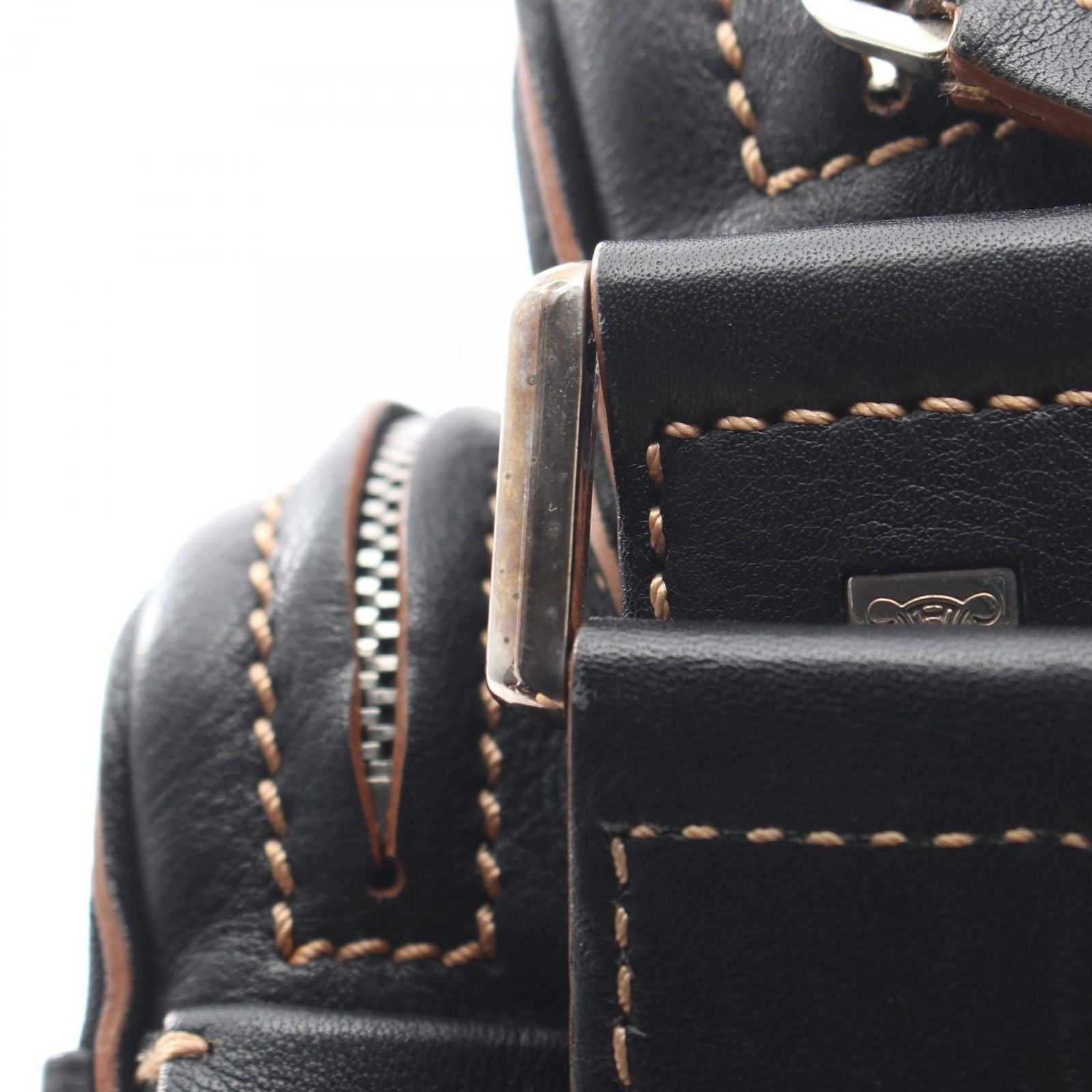 Celine Shoulder Bag Macadam Black Canvas Leather — view 7