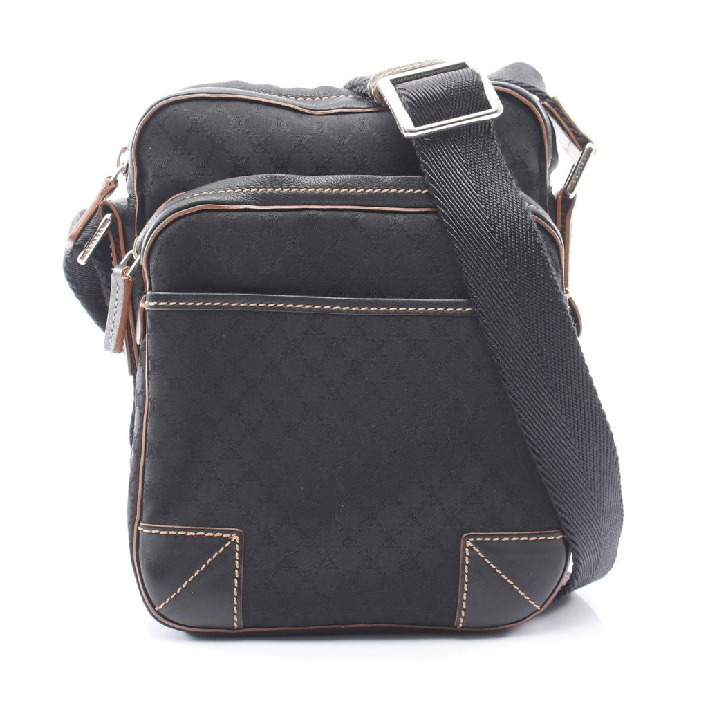 Celine Shoulder Bag Macadam Black Canvas Leather
