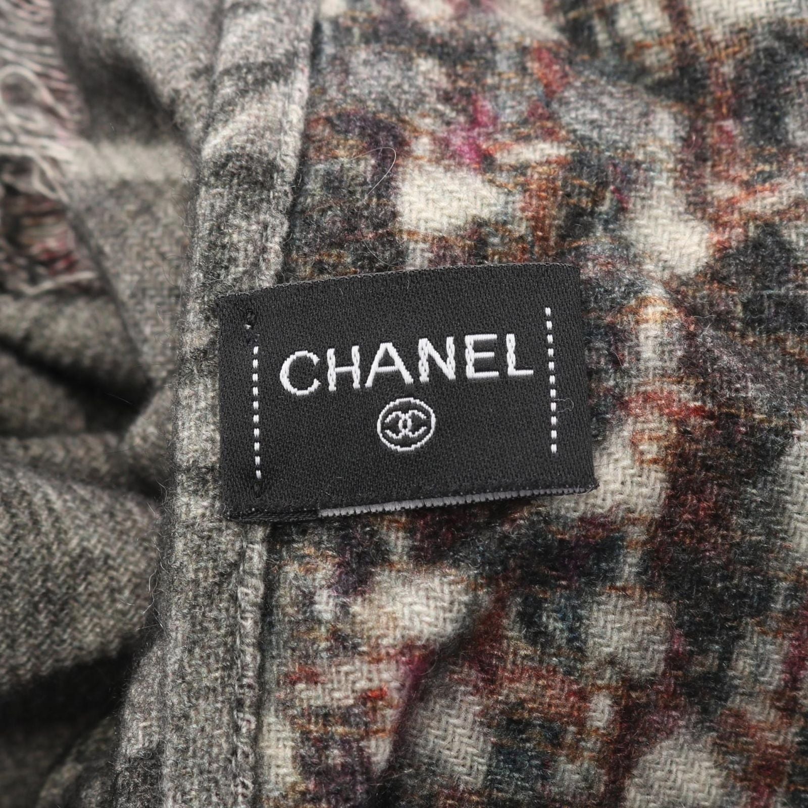 Chanel Shawl CC Logo Poncho Gray Style Cashmere Scarf — view 3
