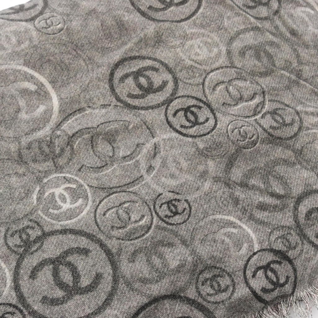 Chanel Shawl CC Logo Poncho Gray Style Cashmere Scarf — view 2