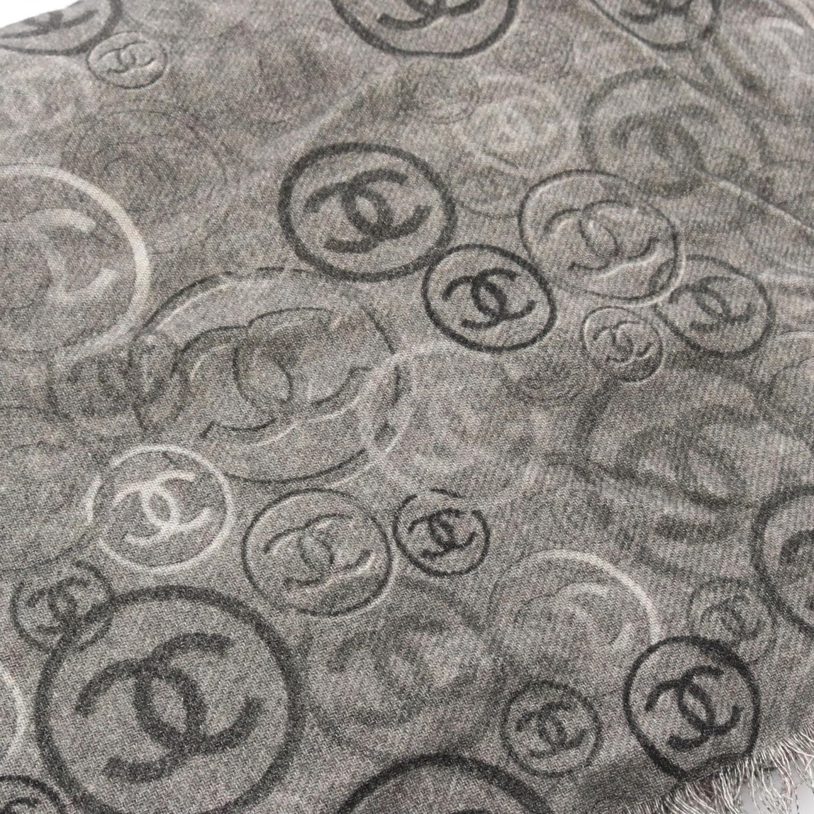 Chanel Shawl CC Logo Poncho Gray Style Cashmere Scarf — view 2