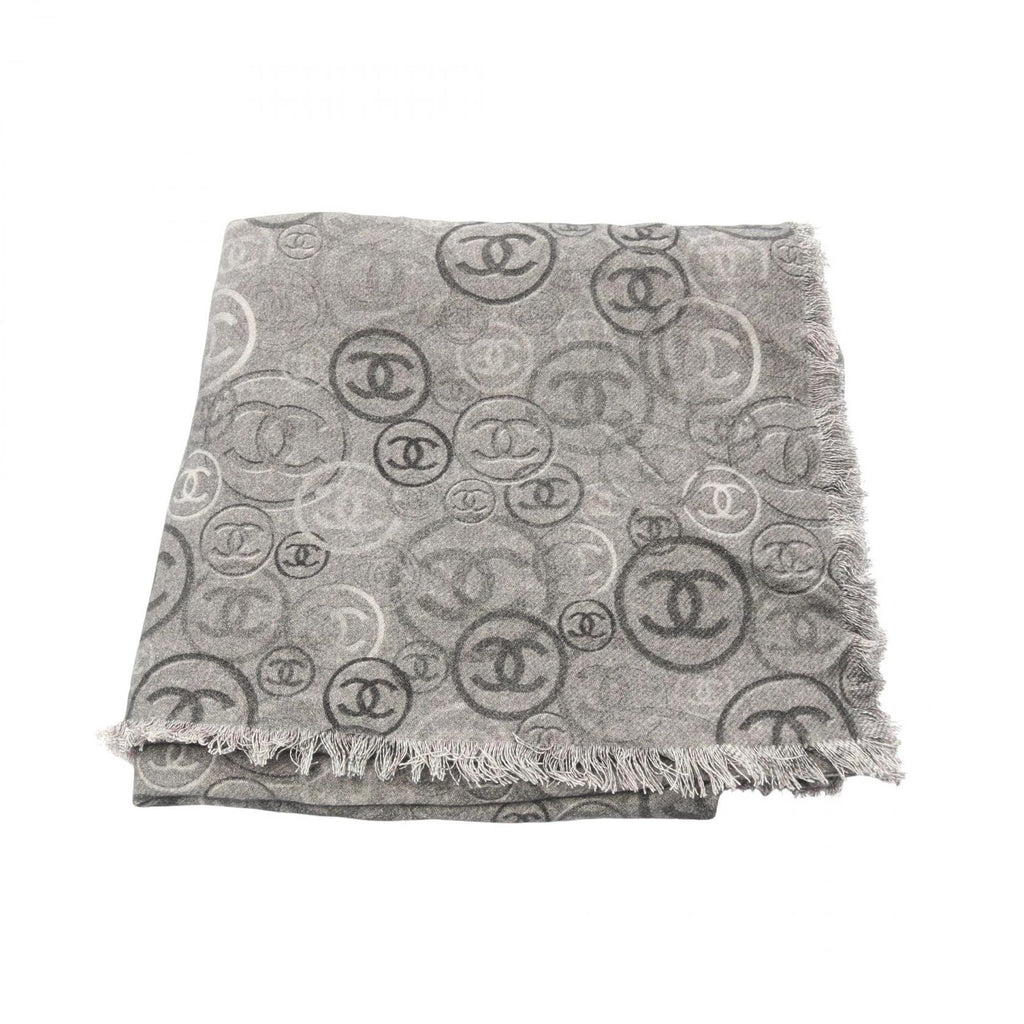 Chanel Shawl CC Logo Poncho Gray Style Cashmere Scarf