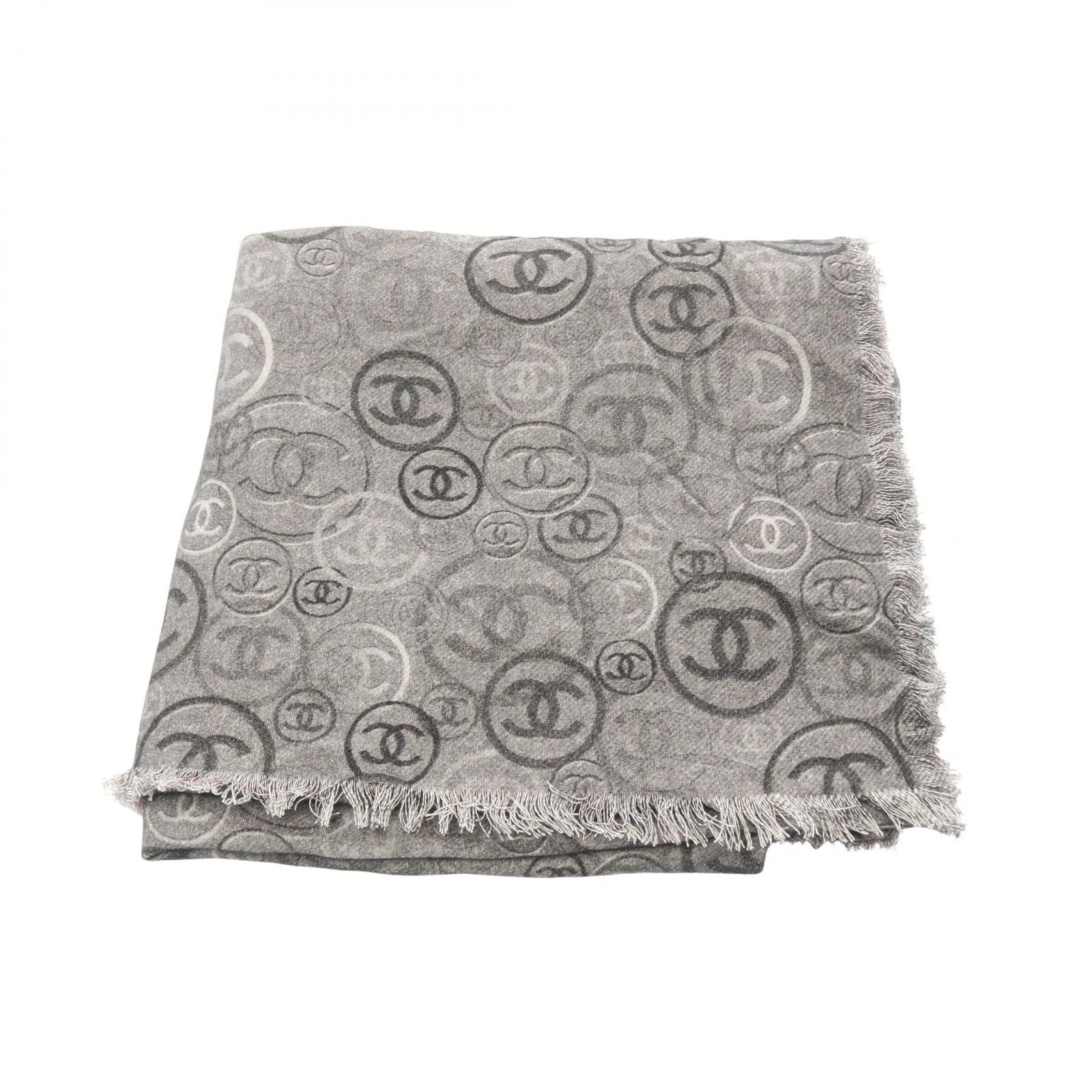 Chanel Shawl CC Logo Poncho Gray Style Cashmere Scarf