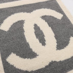 Chanel Scarf CC Logo Gray White Wool Silk — view 3