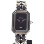 Chanel Premier M Watch Stainless Steel Quartz Black Dial Silver