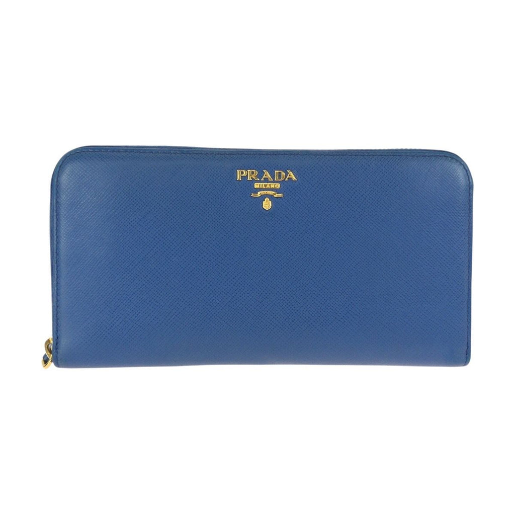 Prada Saffiano Blue Gold Leather Wallet