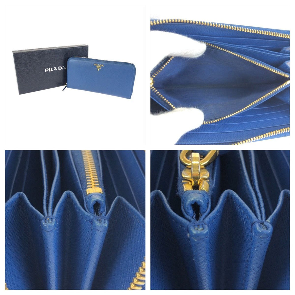 Prada Saffiano Blue Gold Leather Wallet — view 7