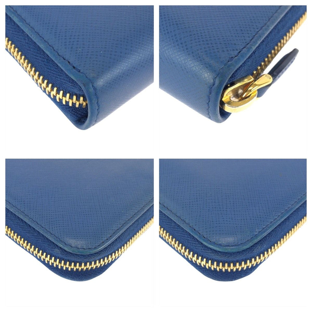 Prada Saffiano Blue Gold Leather Wallet — view 4