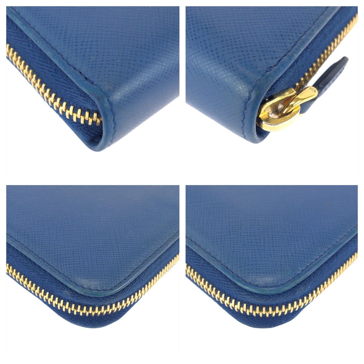 Prada Saffiano Blue Gold Leather Wallet — view 4