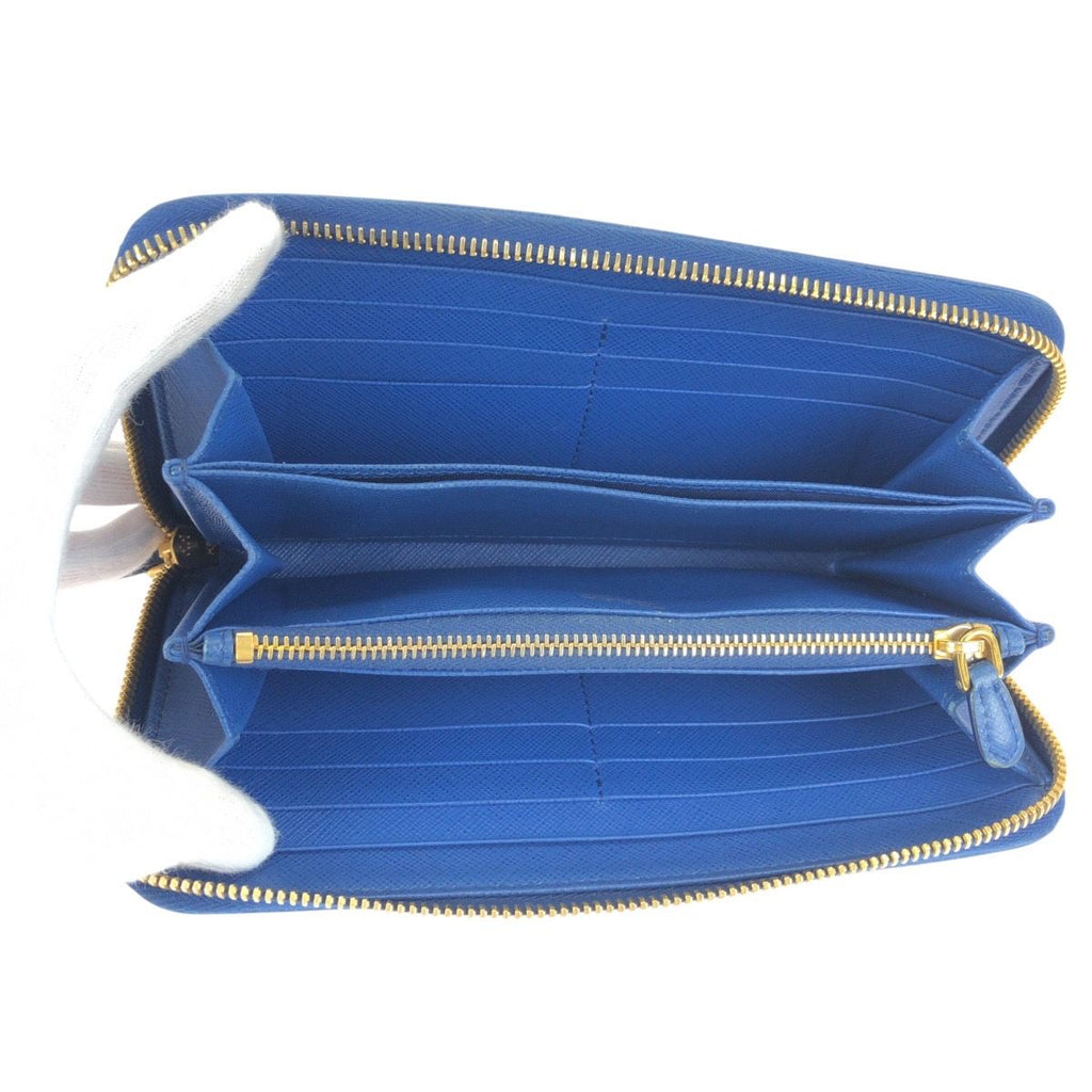 Prada Saffiano Blue Gold Leather Wallet — view 6