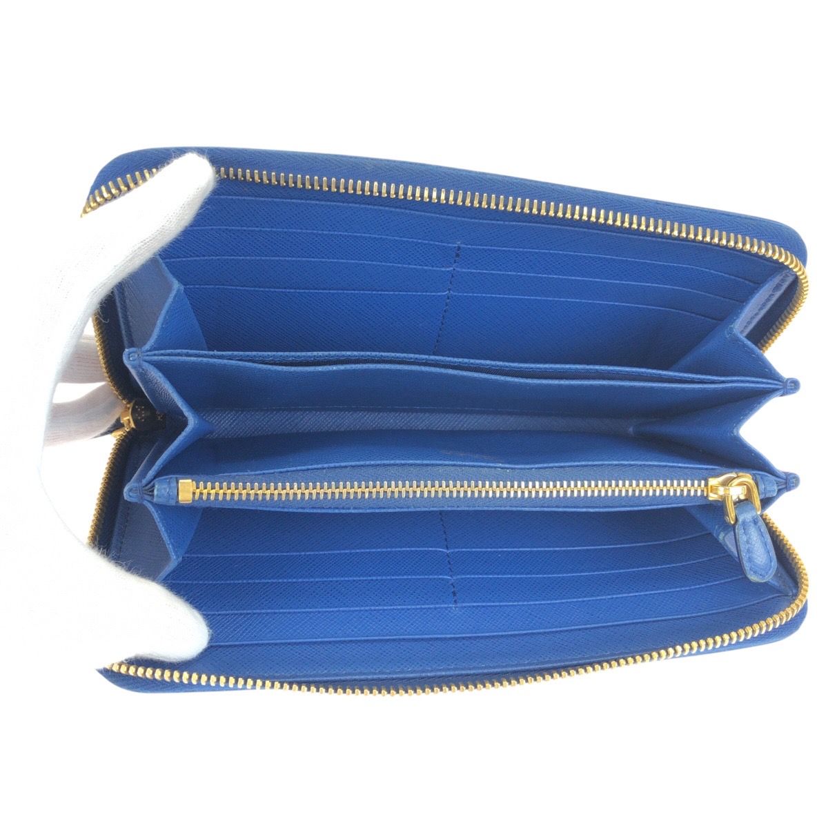 Prada Saffiano Blue Gold Leather Wallet — view 6