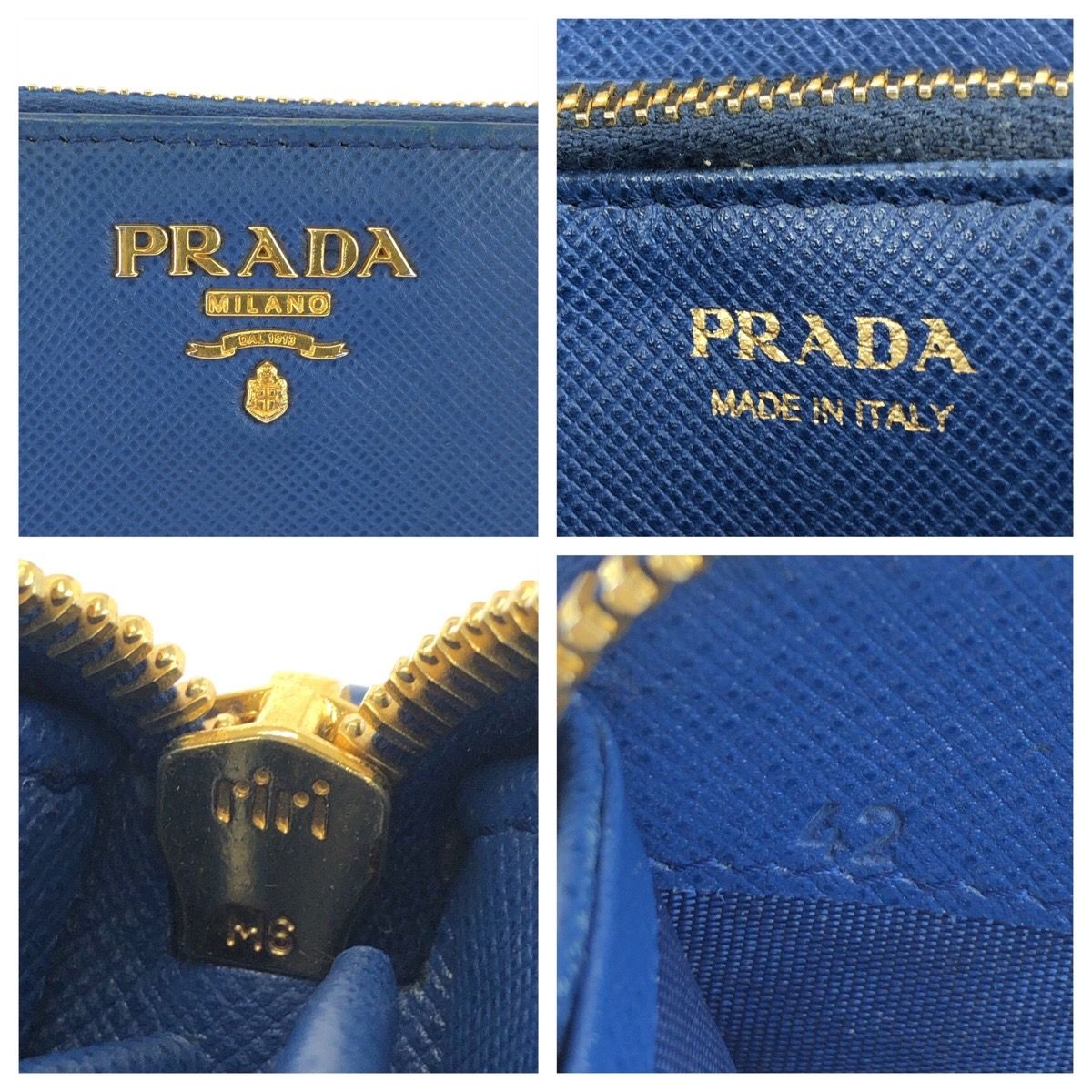 Prada Saffiano Blue Gold Leather Wallet — view 5