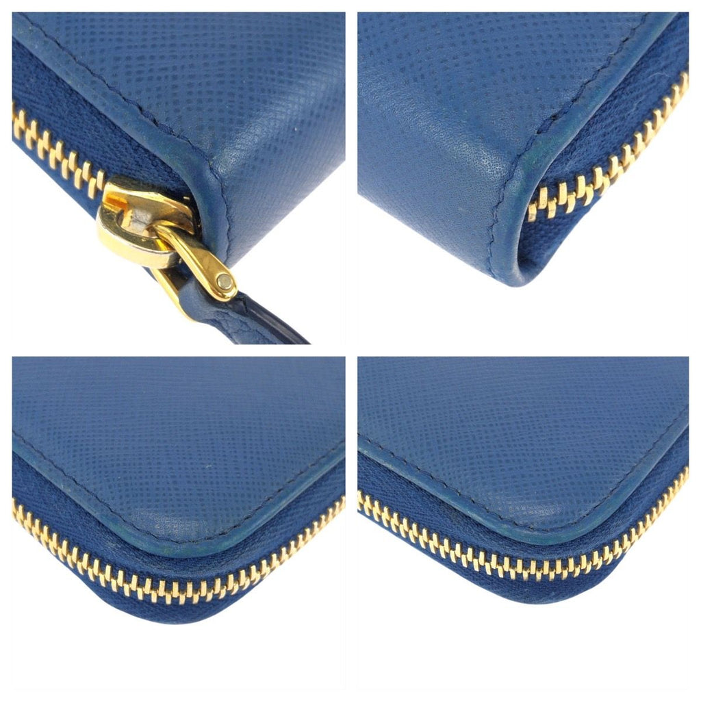 Prada Saffiano Blue Gold Leather Wallet — view 3