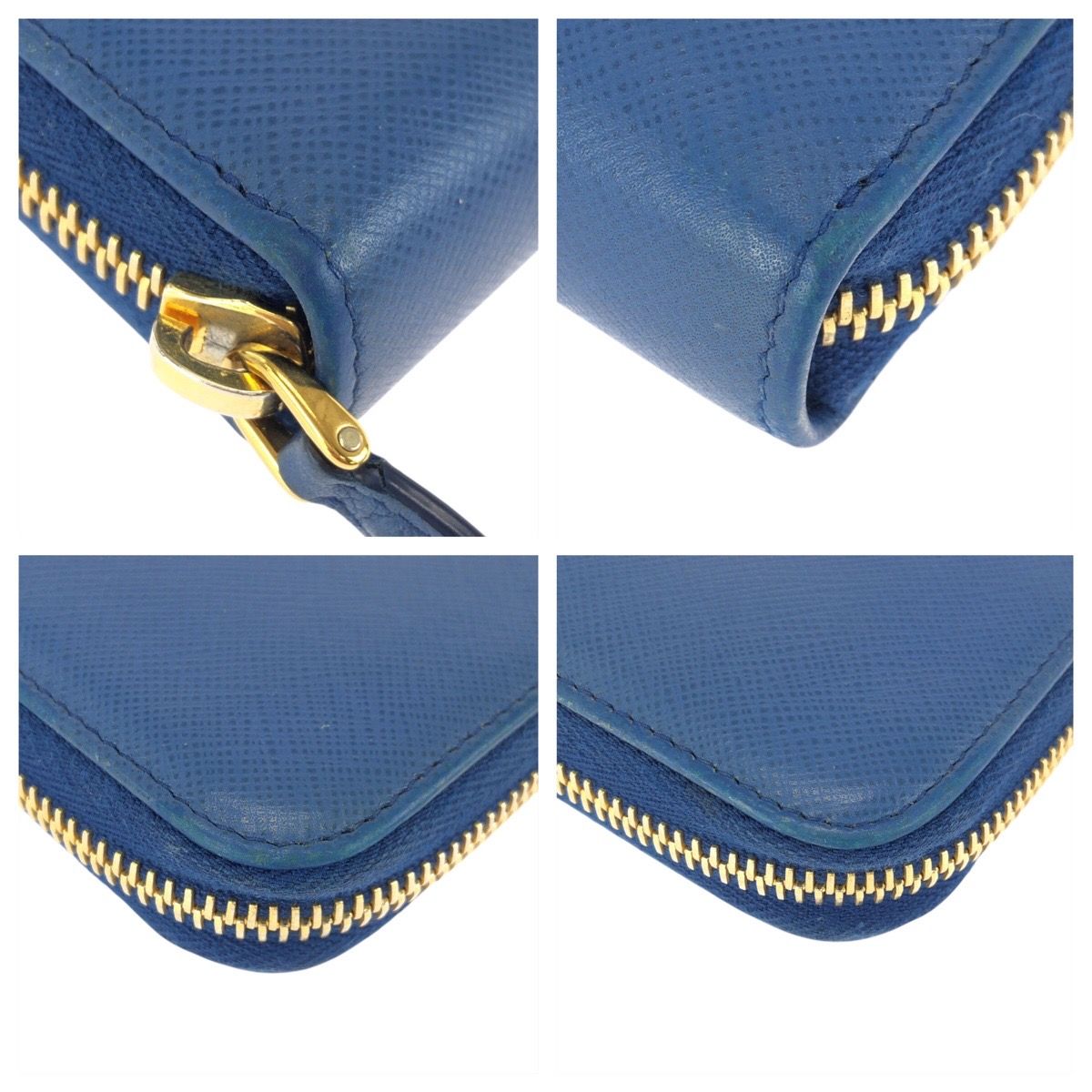 Prada Saffiano Blue Gold Leather Wallet — view 3