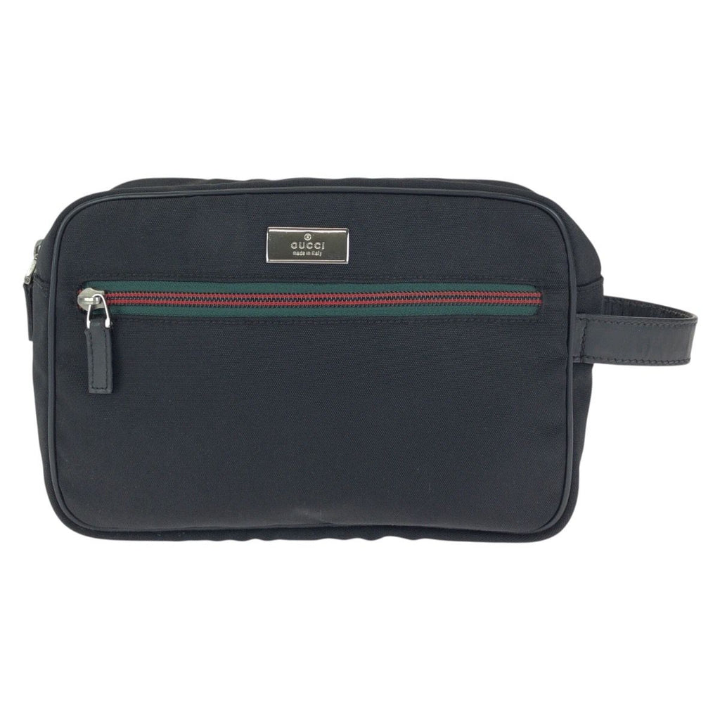 Gucci Sherry Line Logo Plate Black Nylon Clutch