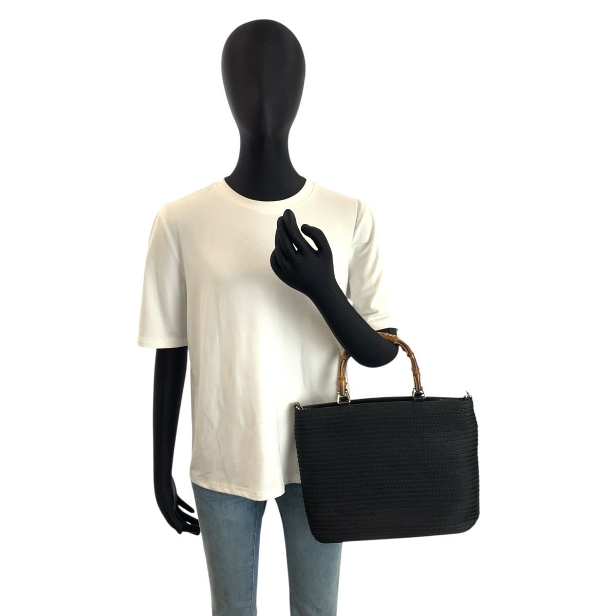Gucci Bamboo Black Silver Nylon 000 Tote — view 6