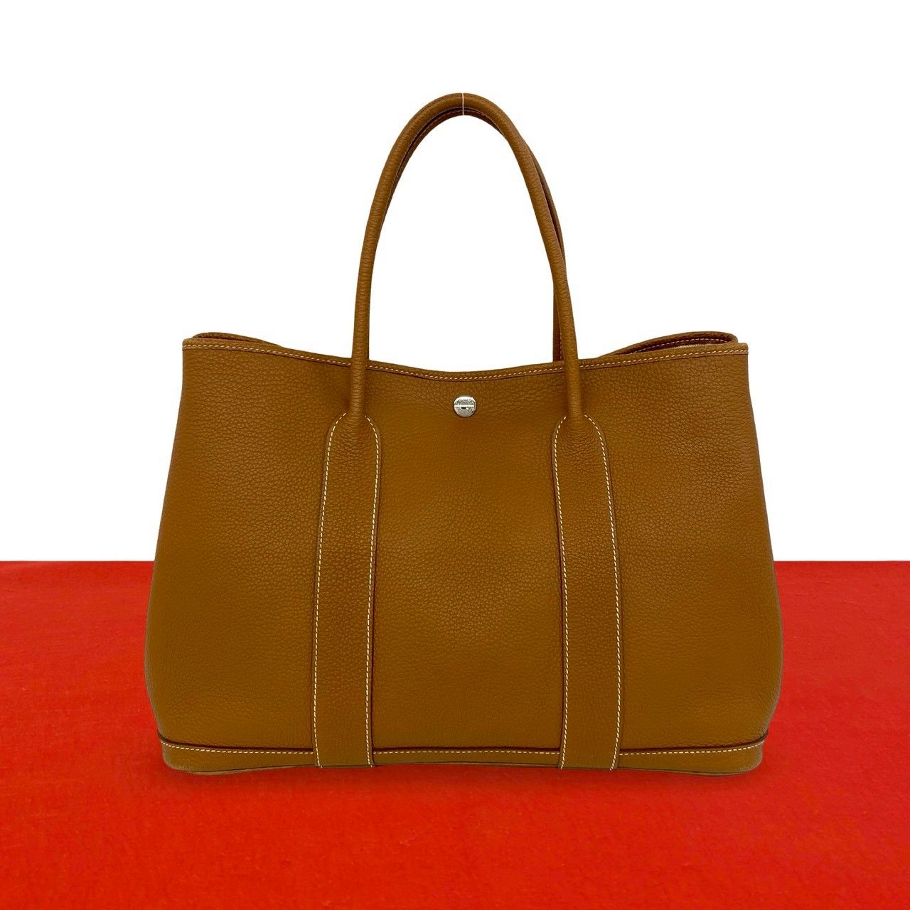 Hermes Garden Party PM Negonda Logo Tote Gold