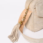 Chanel CC Logo Suede Tassel Shoulder Bag Chevron Bahia Stitch Gold — view 5