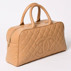 Chanel Quilted Handbag Mini Boston Shape Bag CC Logo Caviar Leather Beige — view 3