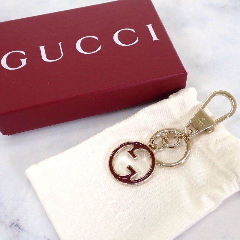 Gucci Blanc Diqui Chain Bag Charm Metal Gold Rosso Ancora