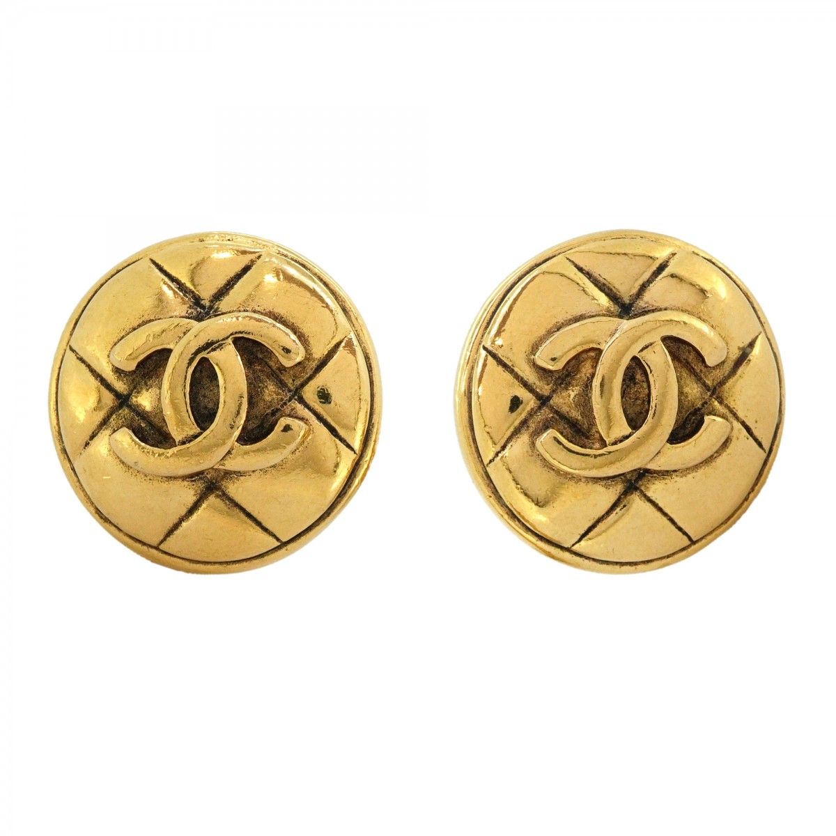 Chanel Earrings Vintage CC Logo Quilted Round