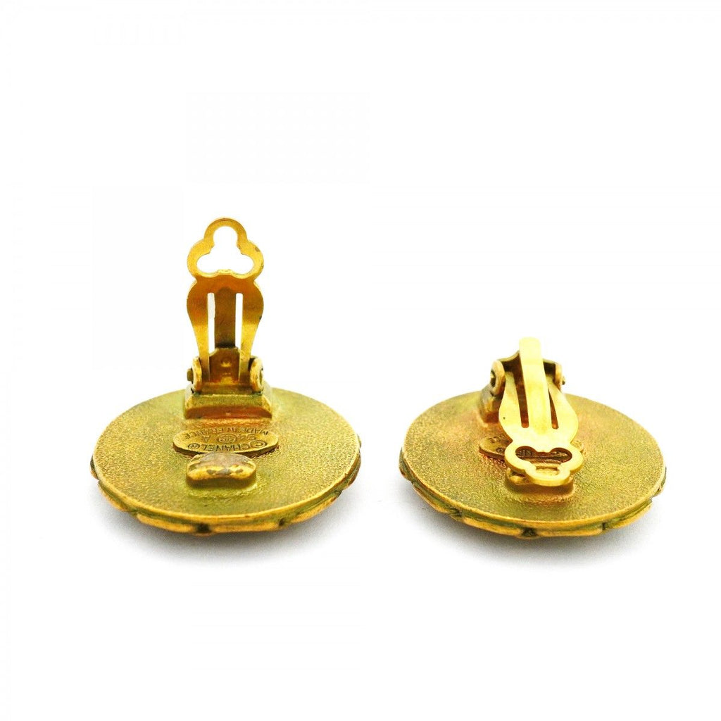 Chanel Earrings Vintage CC Logo Gold Plated Black Cles — view 3