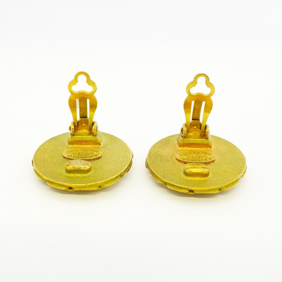 Chanel Earrings Vintage CC Logo Gold Plated Black Cles — view 6
