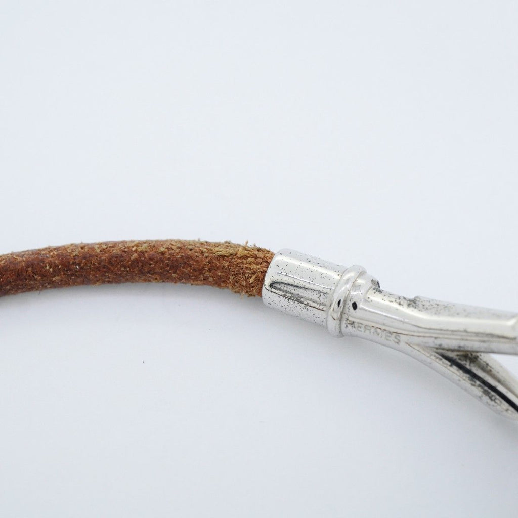 Hermes Bracelet Head Metal Leather Silver Brown — view 8