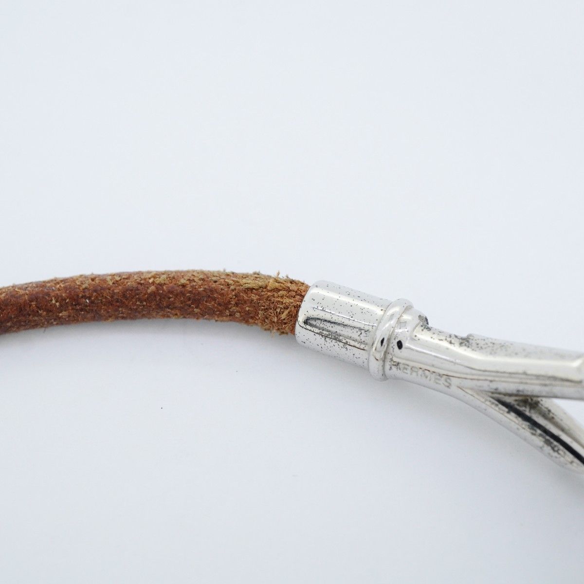 Hermes Bracelet Head Metal Leather Silver Brown — view 8