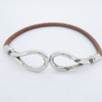 Hermes Bracelet Head Metal Leather Silver Brown — view 4