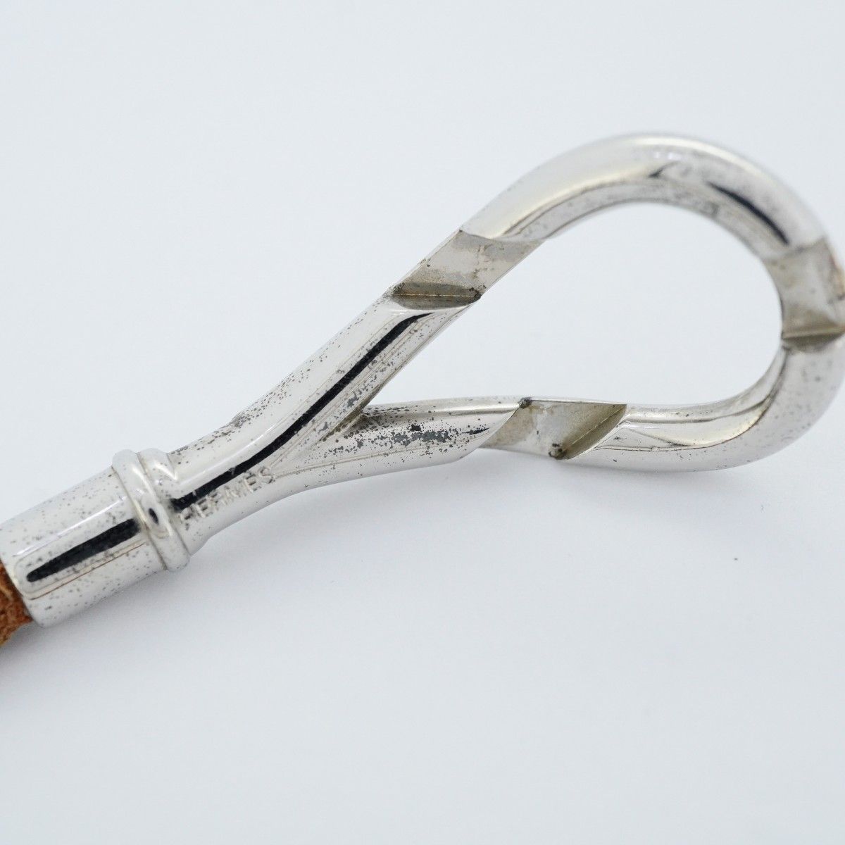 Hermes Bracelet Head Metal Leather Silver Brown — view 9