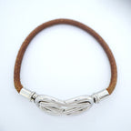 Hermes Bracelet Head Metal Leather Silver Brown — view 3