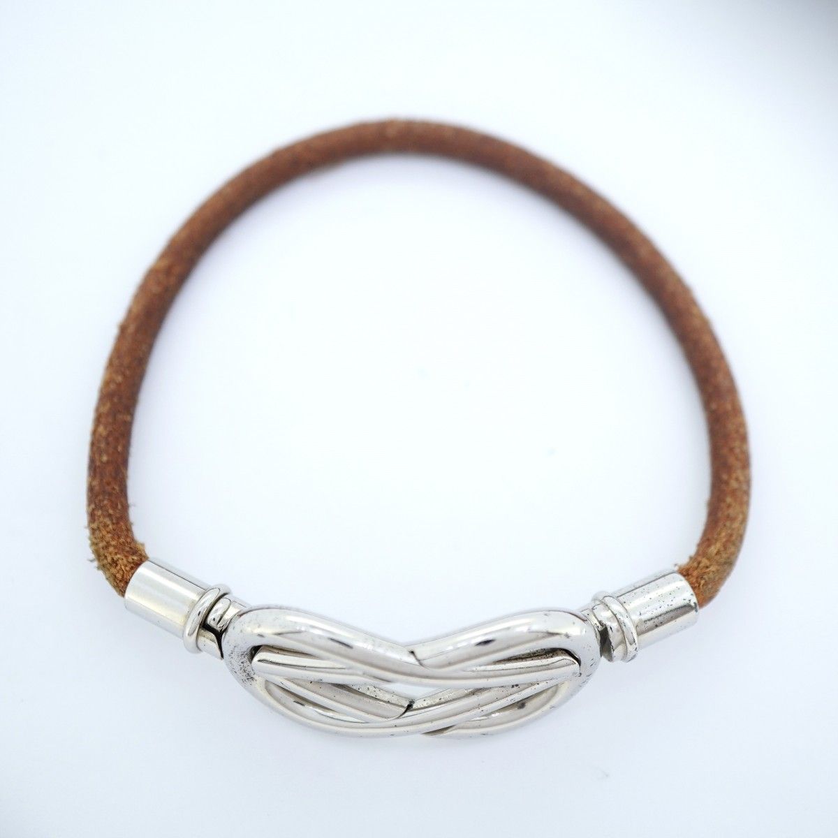 Hermes Bracelet Head Metal Leather Silver Brown — view 3