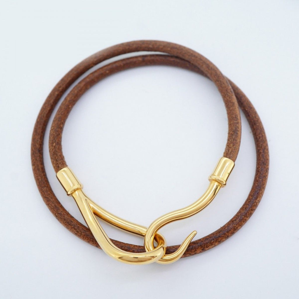 Hermes Bracelet Jumbo Hook Gold Plated Leather Brown — view 3