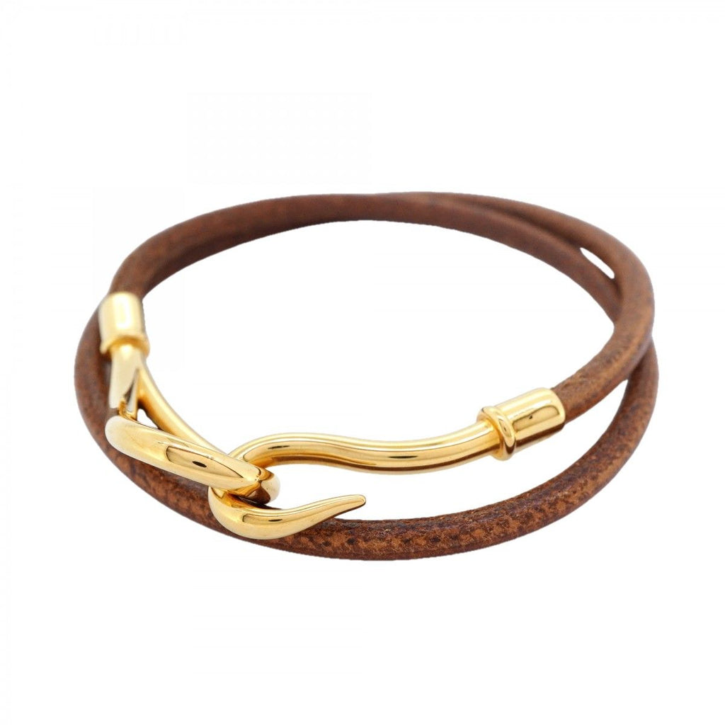 Hermes Bracelet Jumbo Hook Gold Plated Leather Brown