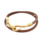 Hermes Bracelet Jumbo Hook Gold Plated Leather Brown