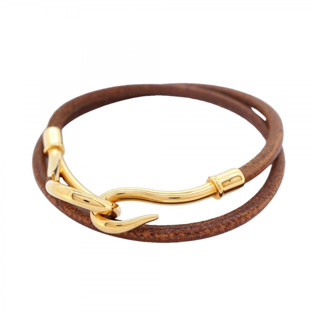 Hermes Bracelet Jumbo Hook Gold Plated Leather Brown