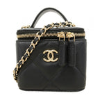 Chanel Vanity Bag Quilted Caviar Leather Black Champagne Gold