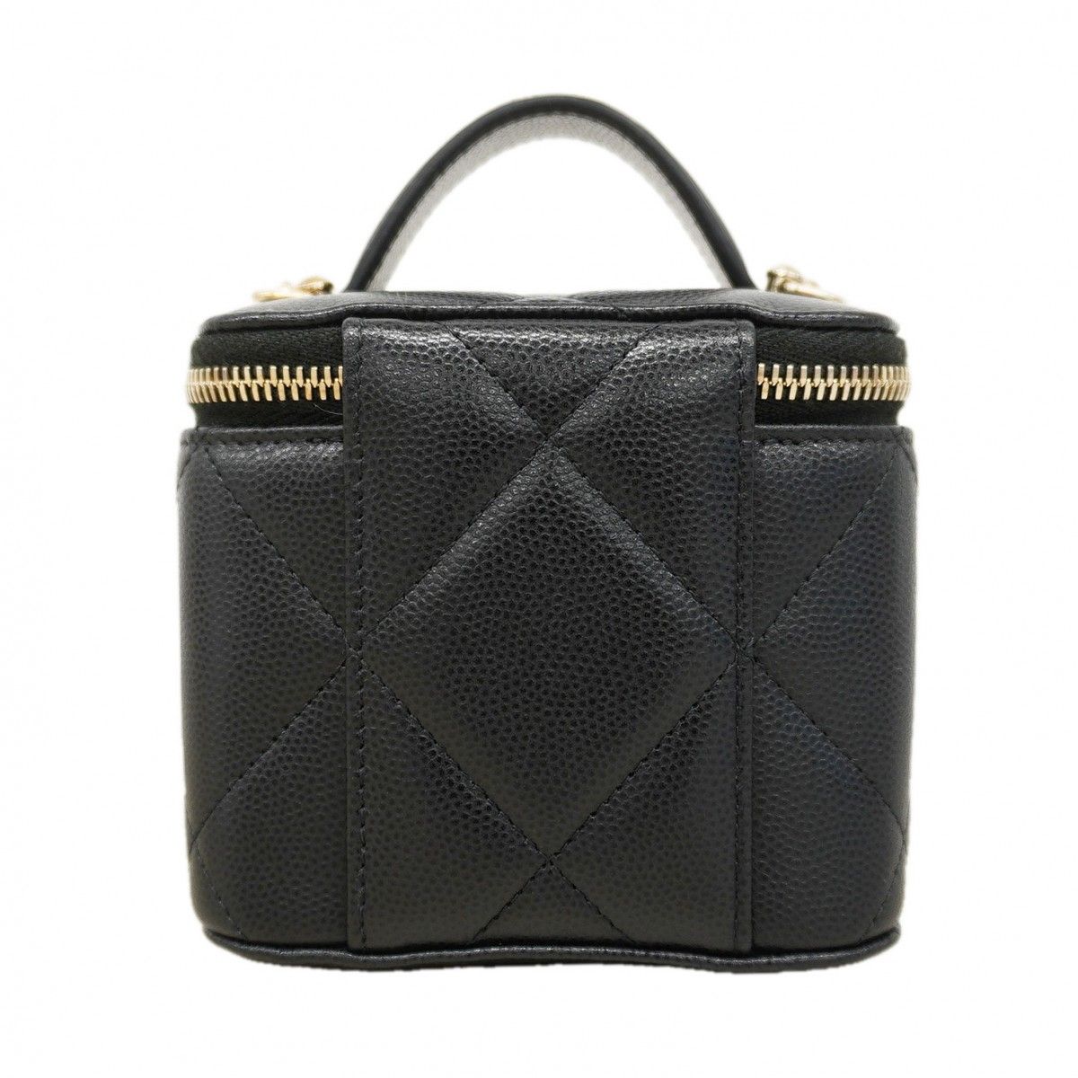 Chanel Vanity Bag Quilted Caviar Leather Black Champagne Gold — view 9