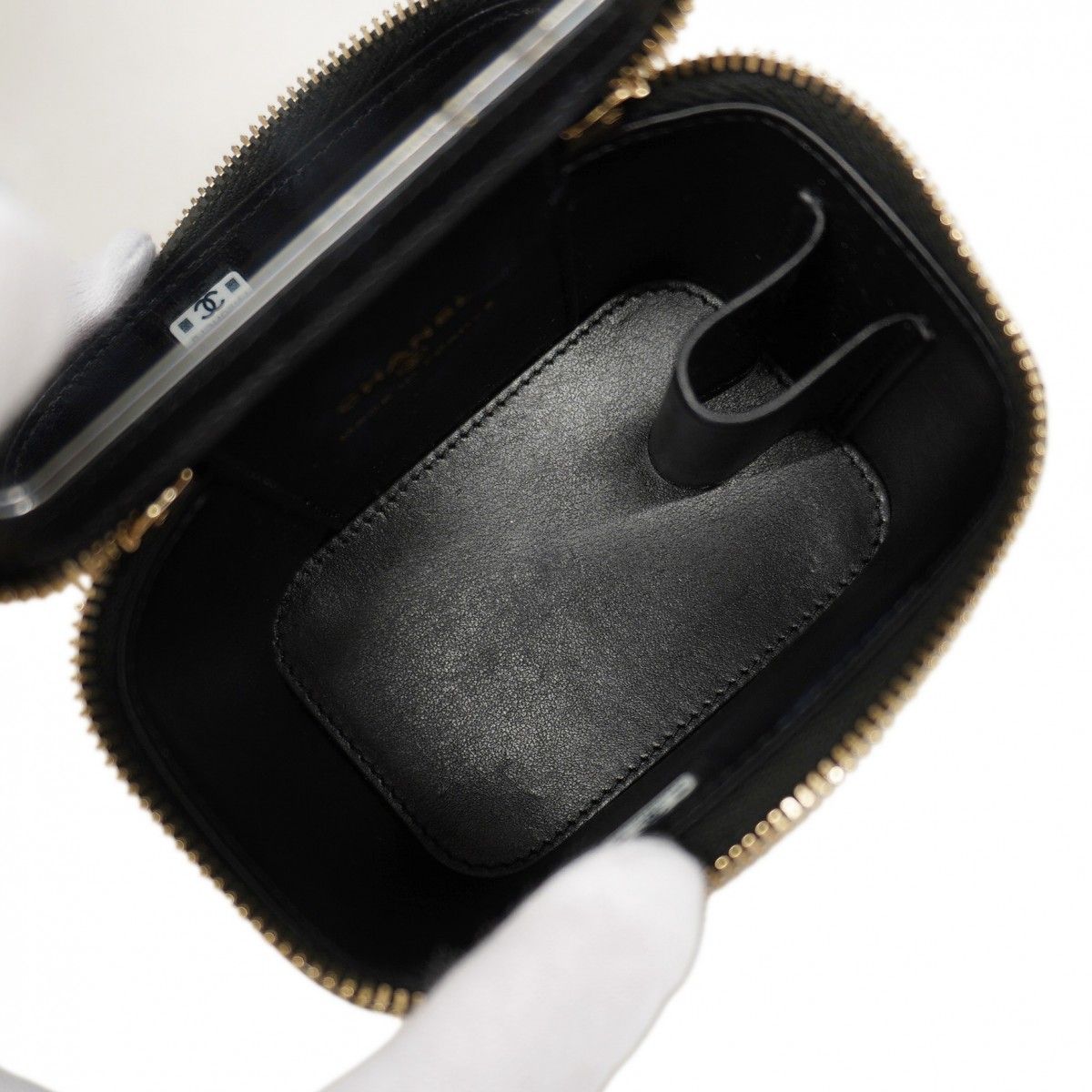 Chanel Vanity Bag Quilted Caviar Leather Black Champagne Gold — view 4