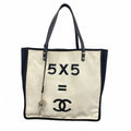 Chanel Tote Canvas White Black Silver